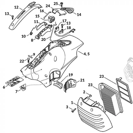 Stihl TS410 Parts Diagram - Shroud Assembly & Filter