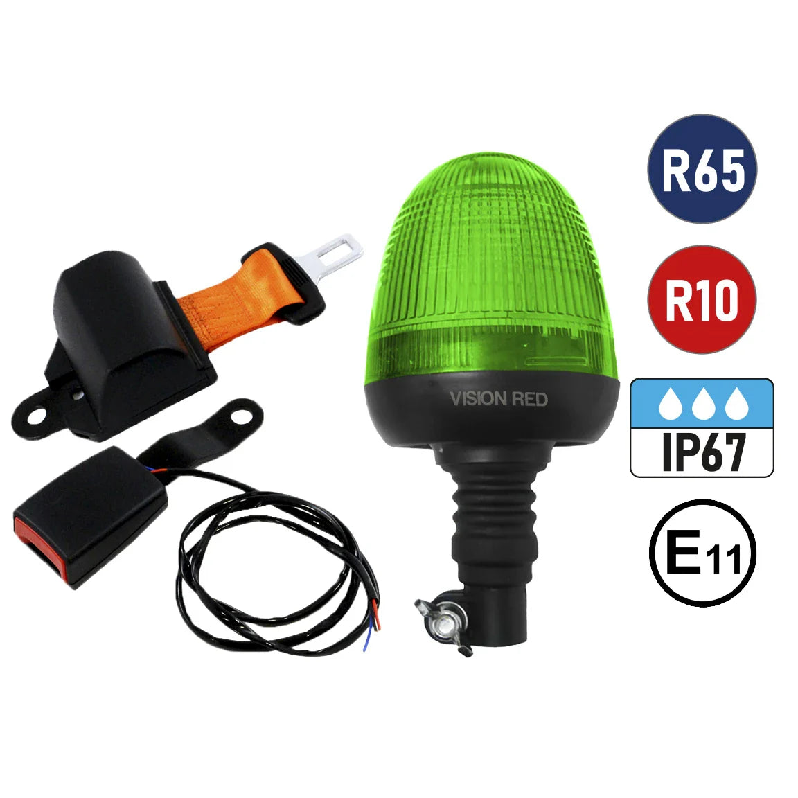 Seat Belt and Standard FULL Lens Flexi Beacon with Green Lens